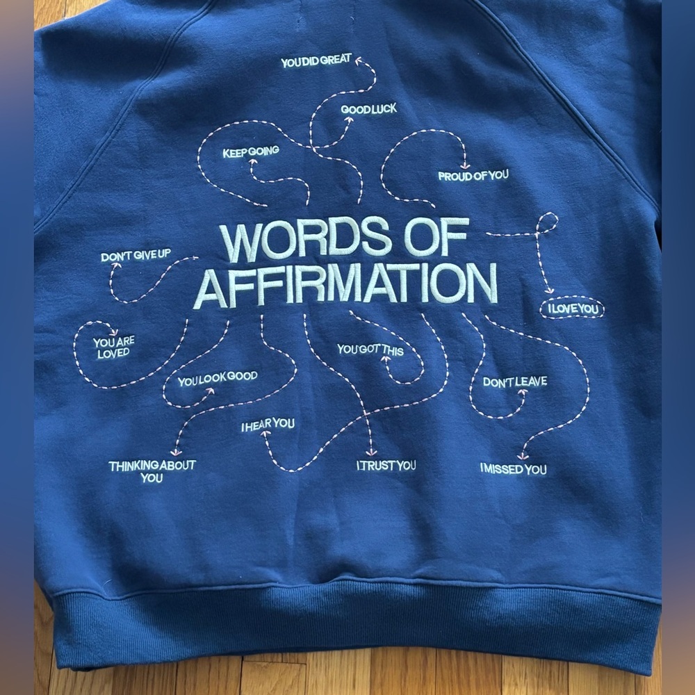 Dandy Worldwide “Words of Affirmation” Navy Blue Hoodie Sweatshirt Sz XL